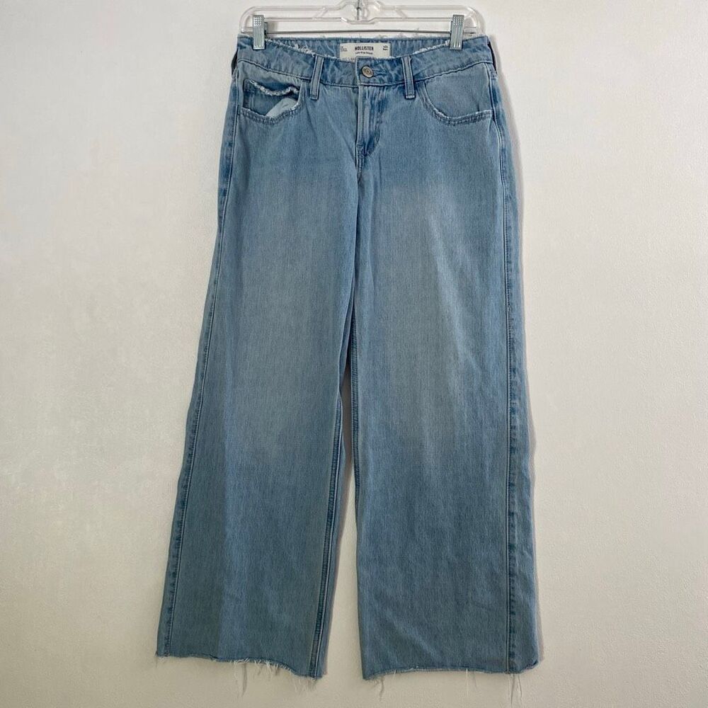 Hollister Low Rise Baggy Jeans W26 Short Light Wash Wide Leg Y2K - Picture 2 of 8